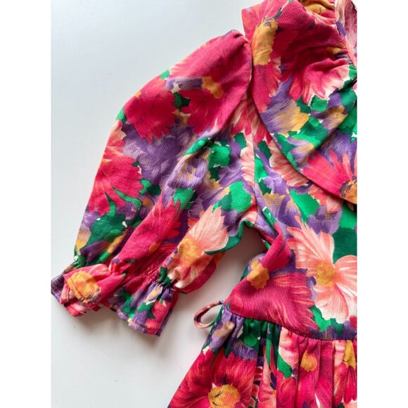 Vintage Girls' MONAT Red Purple Floral Cotton Muslin Fit & Flare Dress, Size 10 - Picture 4 of 10